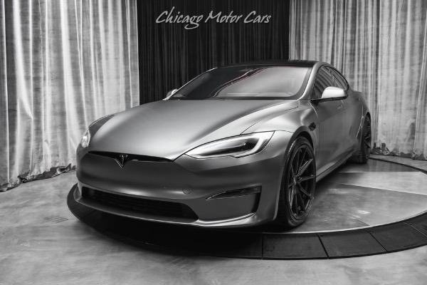 Used-2021-Tesla-Model-S-Plaid-Sedan-Autopilot-Matte-Gray-Wrap-Vossen-Hybrid-Forged-Wheels