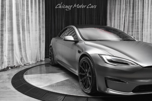 Used-2021-Tesla-Model-S-Plaid-Sedan-Autopilot-Matte-Gray-Wrap-Vossen-Hybrid-Forged-Wheels