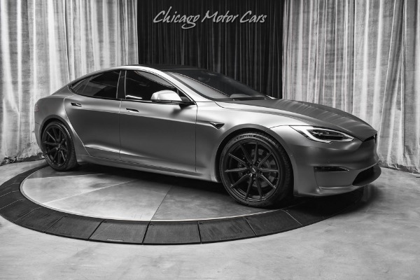 Used-2021-Tesla-Model-S-Plaid-Sedan-Autopilot-Matte-Gray-Wrap-Vossen-Hybrid-Forged-Wheels