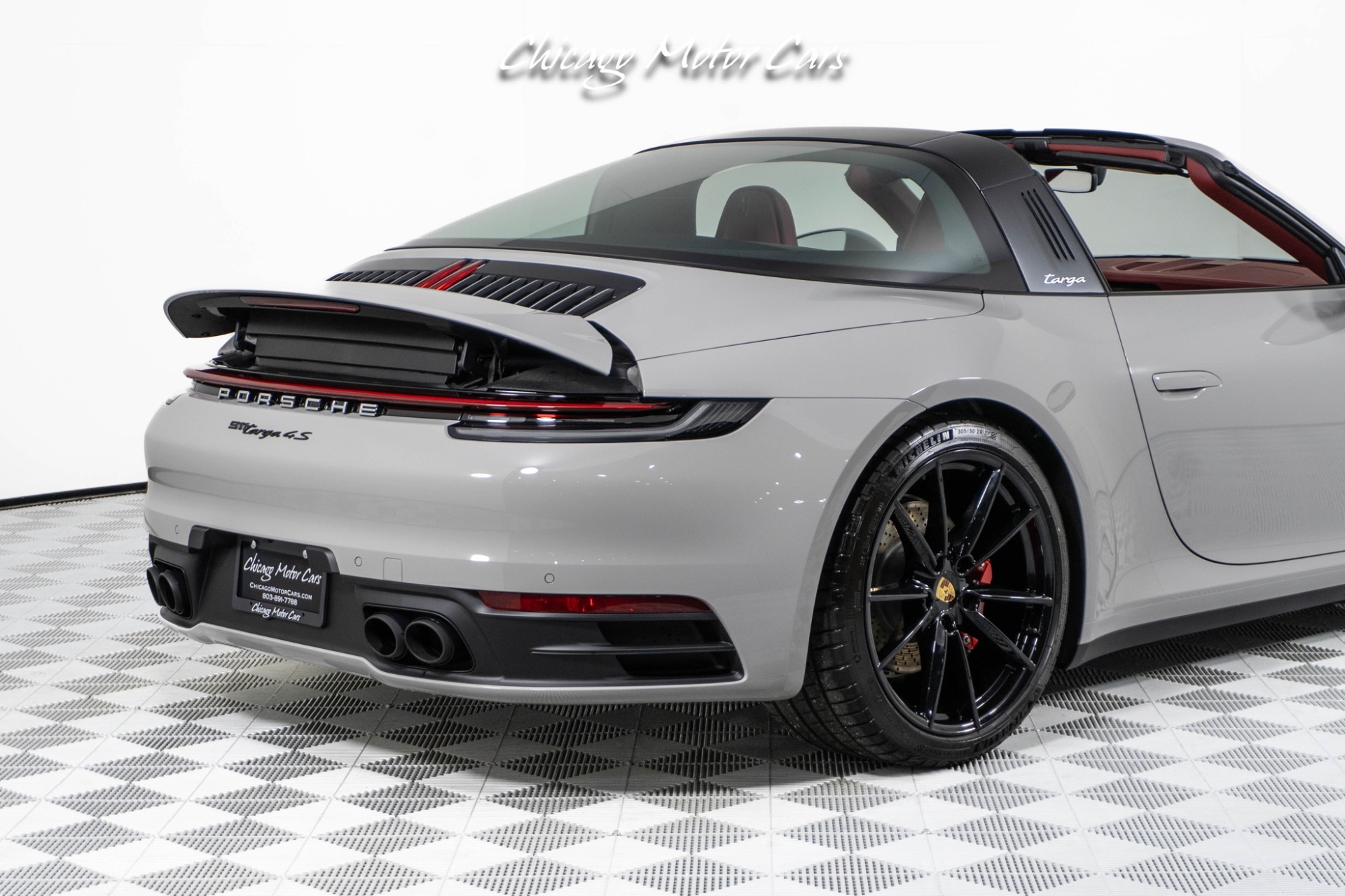 Used-2023-Porsche-911-Targa-4S-Only-789-Miles-Rare-Chalk-Paint-Bordeaux-Red-Interior-Front-end-Lifter