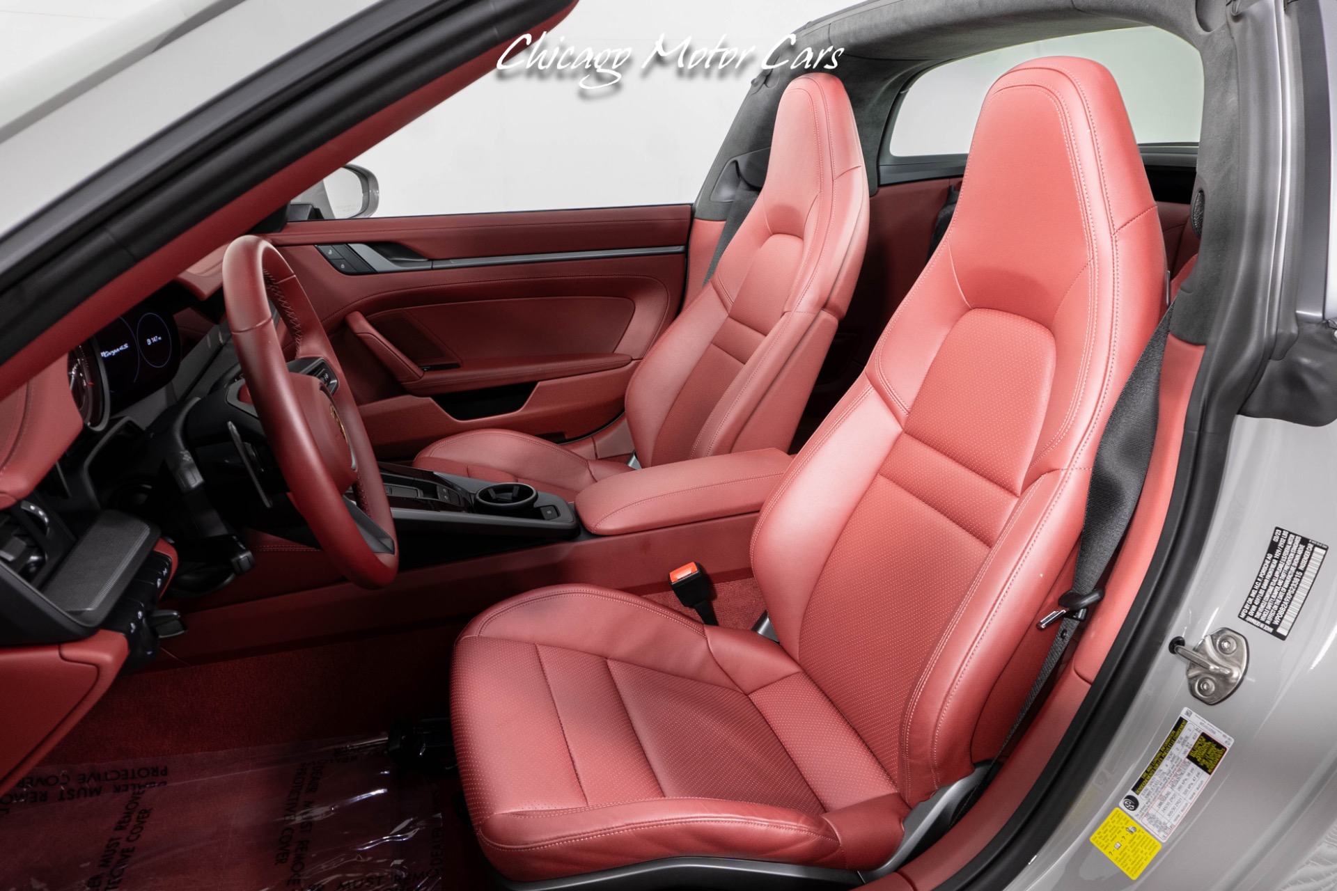 Used-2023-Porsche-911-Targa-4S-Only-789-Miles-Rare-Chalk-Paint-Bordeaux-Red-Interior-Front-end-Lifter