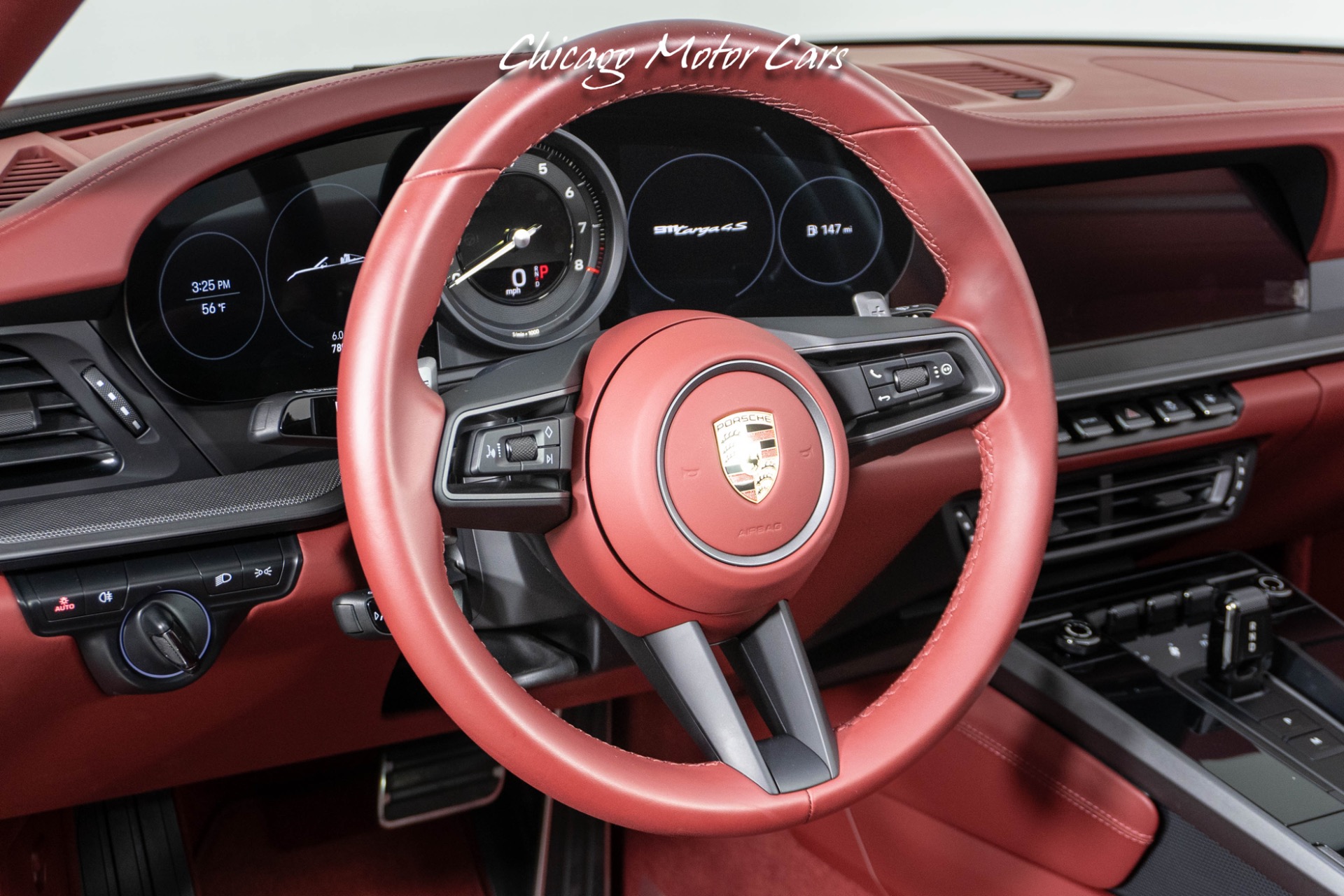 Used-2023-Porsche-911-Targa-4S-Only-789-Miles-Rare-Chalk-Paint-Bordeaux-Red-Interior-Front-end-Lifter