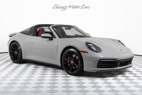 Used-2023-Porsche-911-Targa-4S-Only-789-Miles-Rare-Chalk-Paint-Bordeaux-Red-Interior-Front-end-Lifter