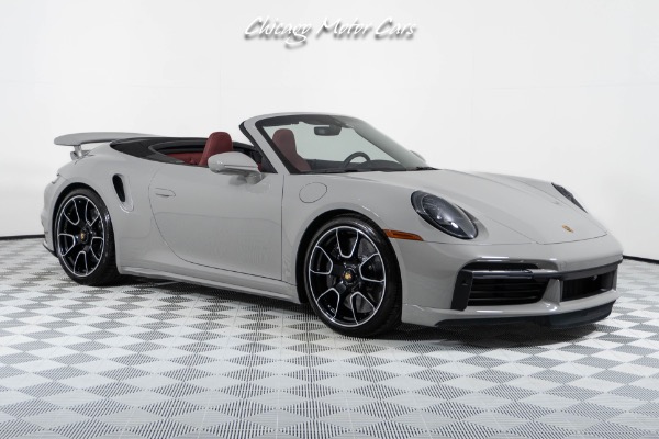 Used-2024-Porsche-911-Turbo-S-Cabriolet-Only-55-Miles-Chalk-Over-Bordeaux-Red-Sport-Exhaust-Front-End-Lifter