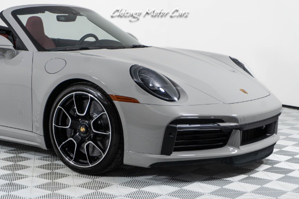 Used-2024-Porsche-911-Turbo-S-Cabriolet-Only-55-Miles-Chalk-Over-Bordeaux-Red-Sport-Exhaust-Front-End-Lifter