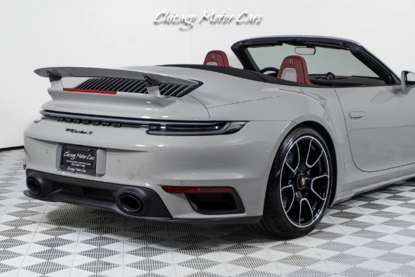 Used-2024-Porsche-911-Turbo-S-Cabriolet-Only-55-Miles-Chalk-Over-Bordeaux-Red-Sport-Exhaust-Front-End-Lifter