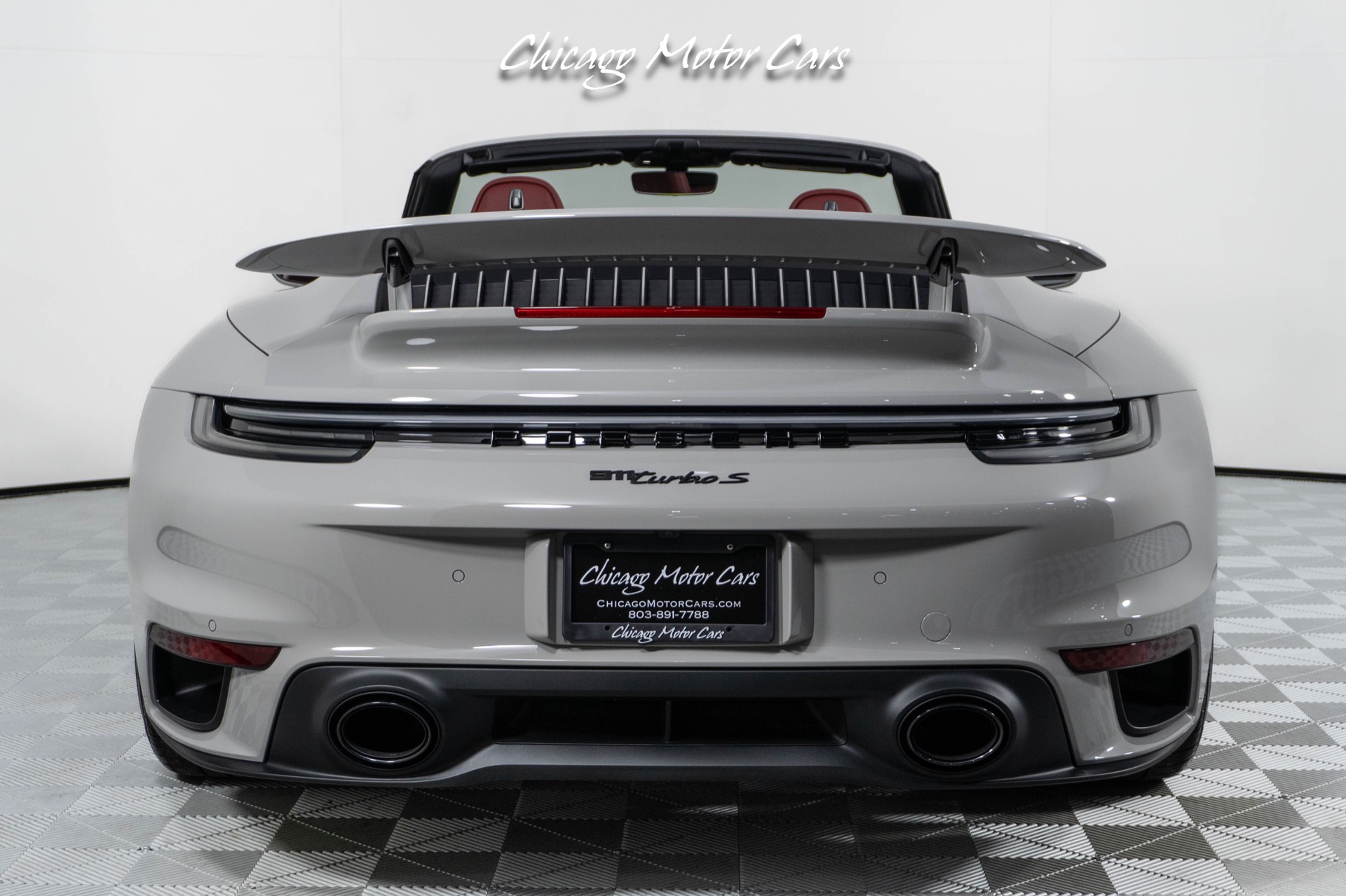 Used-2024-Porsche-911-Turbo-S-Cabriolet-Only-55-Miles-Chalk-Over-Bordeaux-Red-Sport-Exhaust-Front-End-Lifter