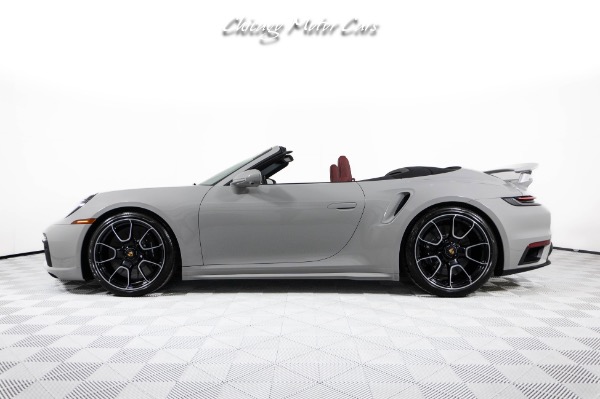 Used-2024-Porsche-911-Turbo-S-Cabriolet-Only-55-Miles-Chalk-Over-Bordeaux-Red-Sport-Exhaust-Front-End-Lifter