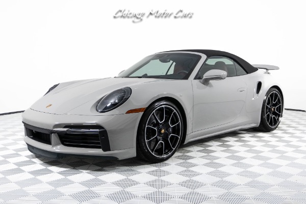 Used-2024-Porsche-911-Turbo-S-Cabriolet-Only-55-Miles-Chalk-Over-Bordeaux-Red-Sport-Exhaust-Front-End-Lifter