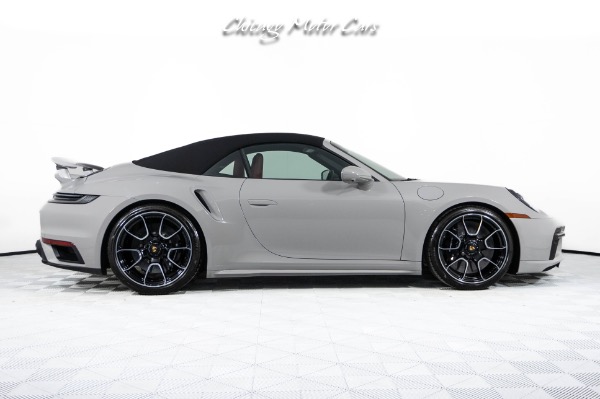 Used-2024-Porsche-911-Turbo-S-Cabriolet-Only-55-Miles-Chalk-Over-Bordeaux-Red-Sport-Exhaust-Front-End-Lifter