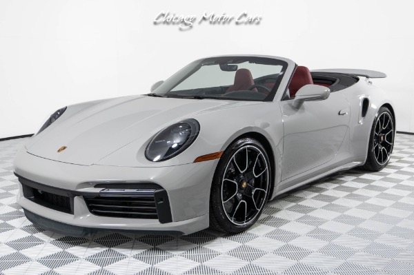 Used-2024-Porsche-911-Turbo-S-Cabriolet-Only-55-Miles-Chalk-Over-Bordeaux-Red-Sport-Exhaust-Front-End-Lifter